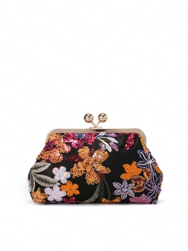 Bolso de noche con lentejuelas, elaborado con bordados de lentejuelas irregulares y motivos florales. Bolso de mano ideal para fiestas, bodas, bailes de graduación, cenas y banquetes. El mejor regalo para mujeres, madres, maestras, amigas y damas de honor. Bolso de mano ligero