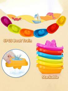 1/3/6 Pcs Random Color Colorful Stackable Bath Boat And Pool Toy, Boat-Shaped Floating Tower Toy, Early Education Intelligence Gift, Water Toy, Outdoor Toy, Indoor Toy, Beach Toy, Outdoor Beach Water Toy,New Year/Christmas/Children's Day/Birthday Gift For Kids, Kids Toys, Toys For Boys And Girls,Suitable For Infant/6 Months And Above