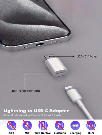 适用于苹果 15/15 Pro/15 Pro Max/15 Plus 的 2 件装 USB-C 适配器，适用于 iOS 系统，转换器适配器，支持充电和数据传输，Type-C 充电线，不支持音频/OTG 功能 - 黑色