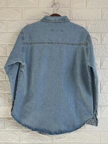 Famininas Drop Shoulder Denim Jacket - 中等水洗藍8274 - 查看 2