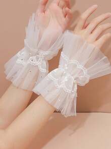 1 双梦幻蕾丝手套，珍珠饰边，短款网眼手套 - 彩色 - 查看 1