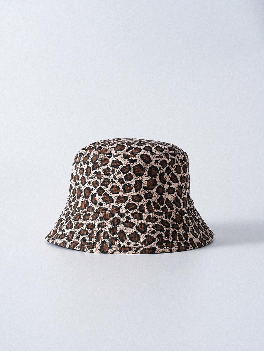 1pc Women's Leopard Print Linen Reversible Bucket Hat, Adult Outdoor Casual Headwear, Suitable For Daily Use Vintage Winter Gifts - Multicolor - View 1