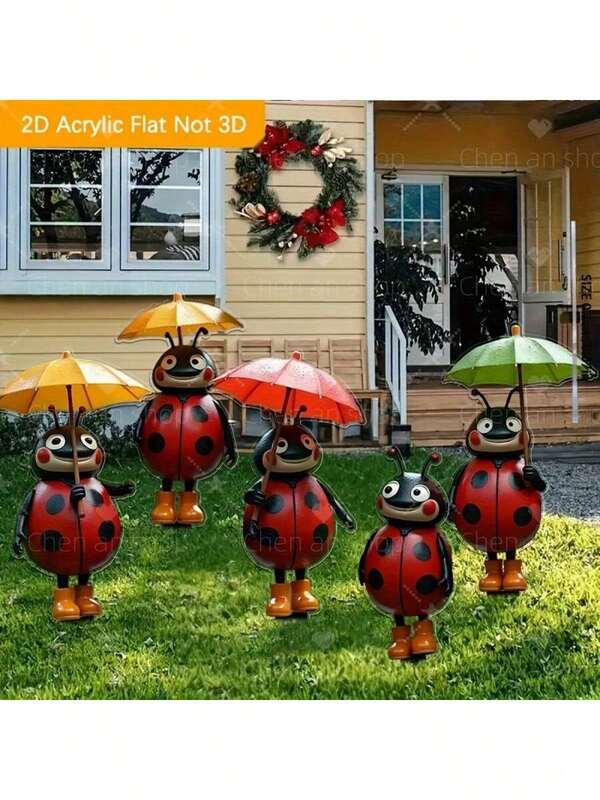 2D Flach, 5 Stücke Niedliche Insekten Acryl Gartendekoration, geeignet für Garten, Rasen, Topfpflanzen und weitere Dekorationsakzente, Geschenk zu Feiertagen, 2D Flach