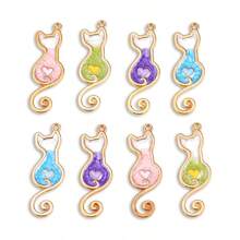 10 pingentes de silhueta de gato em formato de coração, metal e acrílico, acessórios faça você mesmo para brincos, chaveiros, bolsas - ótimo presente para amigos, familiares, professores, namorados, artesanato faça você mesmo unissex