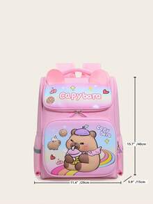 1 件可爱水豚背包 - 卡通动物印花，休闲风格，返校背包，带拉链开合和可调节肩带，适合校园和度假旅行 - 彩色 - 查看 11