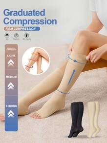 Meias até o joelho de compressão alta 20-30mmHG para mulheres, Meias de ponta aberta para pernas afinas