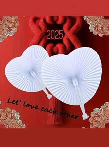 12pcs-White Heart Shaped Folding Paper Fan, Wedding Ceremony Decoration,White Heart Shaped Folding Paper Hand Fans For Weddings And Travel Valentine's Day Valentines,Paper Fans,White Bulk Folding Foldable Hand Handheld Fans Wedding Decorations Heart Round Shaped Accordion Fans