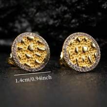 1 par de elegantes y vintage pendientes de botón redondos, diseño geométrico de lujo a la moda, pendientes de botón para damas para fiesta y diario (sin caja)
