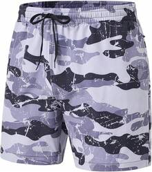 Bóxers de baño para hombre de secado rápido con bolsillos con cremallera y forro de malla - Dk4142 Gris - Ver 2