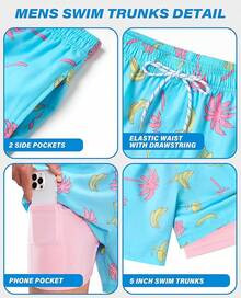 Bañador de hombre con forro de compresión, pantalón corto de baño de 5 pulgadas de entrepierna para hombres - Plátano de palma - Ver 5