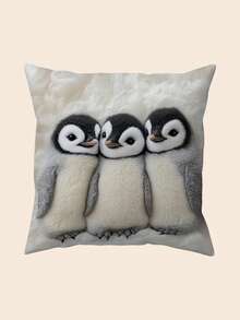 1pc -Super Soft Short Plush 45x45 Cm Throw Pillow Cover With Adorable Youngsters Emperor Penguin Chicks Design, Fluffy White Polyester, Zip Closure - Ideal For Sofas, Beds, And Farmhouses (Pillow Not Included), Sofa Accessory Vintage Style Pillow Soft Texture - Multicolor - View 7