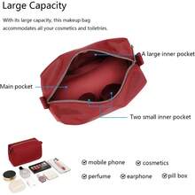 Organizer Bag -Lightweight Cosmetic Bag With Ring Clasp, Perfect Travel Makeup Bag For Women,Nylon Stand Up Design - Burgundy Red/Nylon - View 7