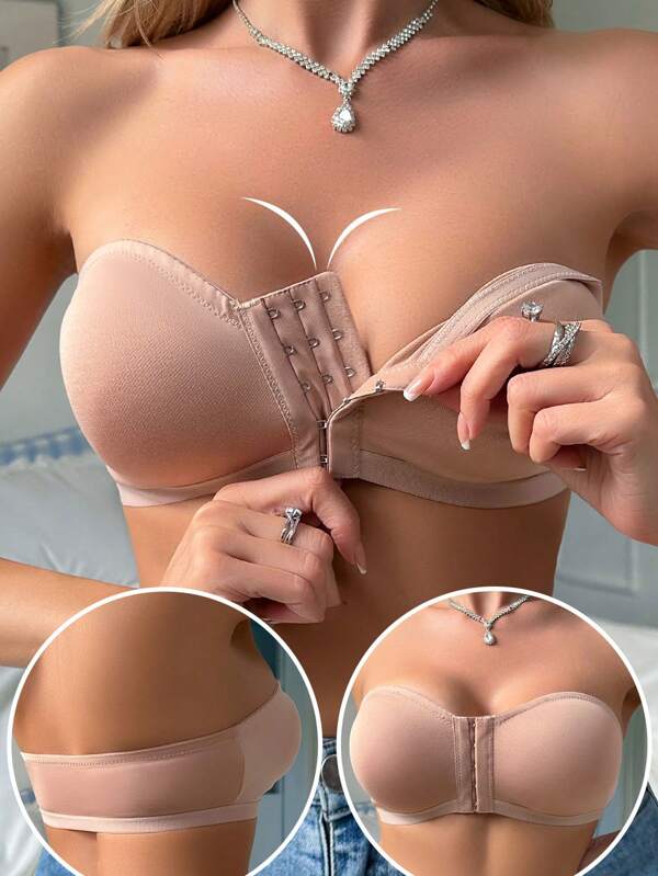 1pc Women's Solid Color Comfortable Simple Casual Seamless Sports Bra - Wireless, Knit Fabric