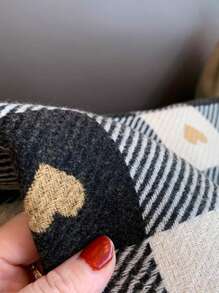 Lenço Reversível de Cashmere-Feel Xadrez Tartan para Mulheres, Xale Unissex Quente para Outono/Inverno, Lenço de Enrolar Fashionável de Dupla Face em Formato de Coração para Senhoras, Lenço Grande Macio e Confortável de Inverno