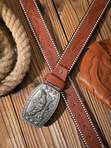 1 条西部鹰风格 PU 皮革男士腰带（含打孔器）