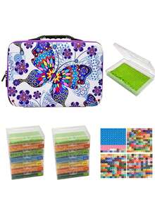 1 Set de equipo completo de pintura de diamante 5D y bolsa de almacenamiento, caja de almacenamiento de diamantes con diseño de mariposa, que incluye rodillo, caja de clasificación, juego de bolígrafos para puntos, pegatinas, etc. Hobby DIY, el mejor regalo para principiantes de manualidades - Multicolor - Ver 3