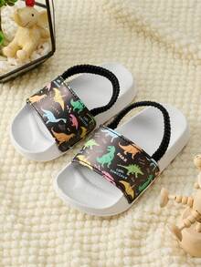 1 Pair Infant Boys' Comfortable, Fashionable, Casual, Lightweight, Cute Cartoon Dinosaur Pattern Indoor Home Slippers, Suitable For Summer - Black and White - View 3