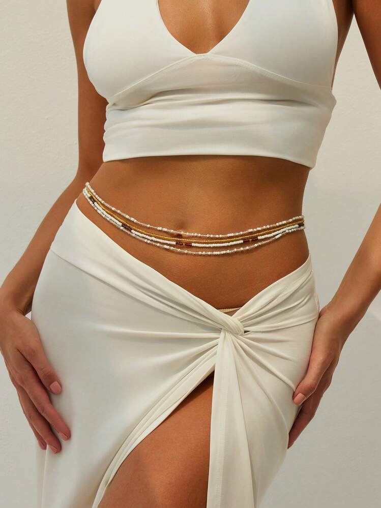 2/4 pièces Chaîne de taille/chaîne de corps bohème à perles, décoration élastique et extensible de taille sexy pour femmes, plage d'été et villégiature
