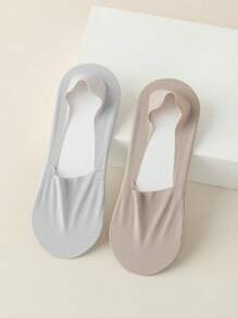 2/4/5 pares de calcetines invisibles de barco de seda de hielo absorbentes para hombre con fondo de toalla de unicolor y suela de silicona antideslizante (sin tarjeta de papel)