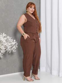 Conjunto De Alfaiataria Feminino Colete + Calça Moda Casual/Social Plus