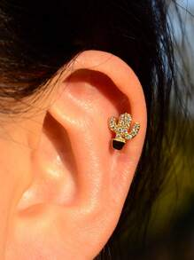 1 pièce Boucles d'oreilles à clous de cactus mini mignon de couleur argent pour femmes. Mode, pour cartilage, tragus, lobe, daith, hélix, conque et perçage corporel.