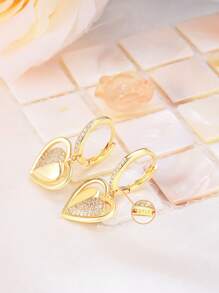 925 Sterling Silver Women's Hypoallergenic Earrings With Cubic Zirconia Heart Pendant, Classic Fashion Earrings Suitable As Birthday/Valentine's Day Gift