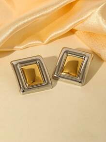 1 pereche bijuterii impermeabile, elegante și fermecătoare, cercei cu șurub din oțel inoxidabil placat cu 18k, bicolori, potriviți pentru purtarea zilnică a femeilor sau pentru ocazii formale, ca și cadouri.
