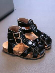 British Style High-Top Girls Sandals, New Summer Kids Roman Shoes, Casual Hook And Loop Mid-Large Children Princess Beach Sandals, Non-Slip Toddler Shoes