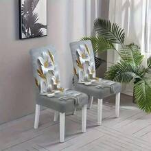1/4/5/6/7pcs Fashionable Simple European And American Style Printed Chair Covers / Chair Cover Set, Suitable For Indoor Home Restaurant, Hotel Modern Daily Decoration. Tablecloth Suitable For Square Tables, Elastic Chair Covers Can Be Washed - YT-089 - View 6