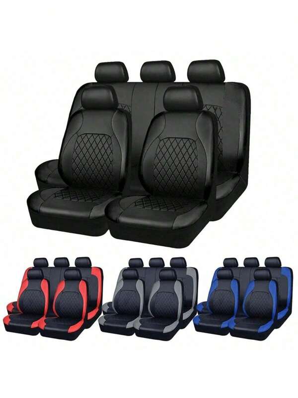 4pcs/9pcs Universal Car Seat Cover Set PU Leather Vehicle Cushion Full Surrounded Protector Pad Anti-Scratch Fit Sedan Suv Pick-Up Truck
