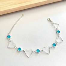 Heart Bracelet With Stone Plated In 925 Silver Anti-Allergic (23cm With Extender) - 淺藍色 - 查看 1