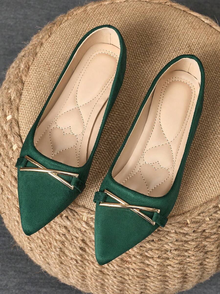 WHDXY 女士时尚百搭休闲尖头软底平底鞋，蓝色便士乐福鞋，适合所有季节，通勤一脚蹬浅口芭蕾平底鞋 - 綠色 - 查看 1