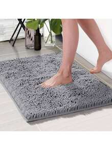 1pc Simple Solid Color Soft Chenille Non-Slip Bathroom Mat, Suitable For Bathroom, Toilet, Bedroom, Kitchen & Other Home Decoration
