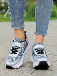 男孩/女孩/青少年简约钩环溜冰鞋，快速滑动，方便穿脱，4 轮设计，可拆卸，休闲运动鞋 - 黑色 - 查看 7