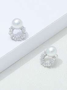 1 Pair Zirconia Faux Pearl Small Stud Earrings, Suitable For Everyday Wear