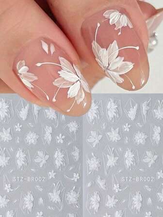 优雅白玉兰3D美甲贴纸，自粘式五瓣花贴纸，DIY美甲产品，浮雕装饰贴花，花卉贴纸装饰，闪闪发光效果，一次性使用。艺术装饰DIY美甲贴纸，美甲美甲装饰