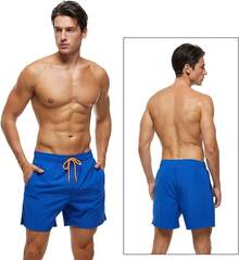 Bañadores para hombres de secado rápido con bolsillos con cremallera y forro de malla - Azul profundo - Ver 2