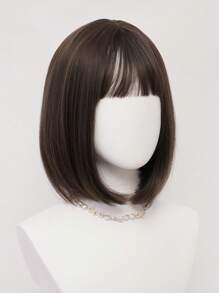 XYUNMI Cool Brown Bob Wig Short Straight Hair With Bangs 12 Inch Lightweight Breathable Women's Heat Resistant Synthetic Wig For Daily Wear Party Role Play Beautiful Natural Lively Cute Short Hair