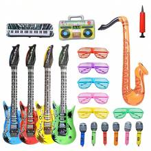 2pcs/6pcs/8pcs Inflatable Musical Instrument Party Props, Rock Star Toy Set, Inflatable Guitar, Inflatable Saxophone, Bass Pipa, Microphone, Mobile Phone, Tape Recorder, 80s/90s Themed Party Studio Decoration - Multicolor - View 8