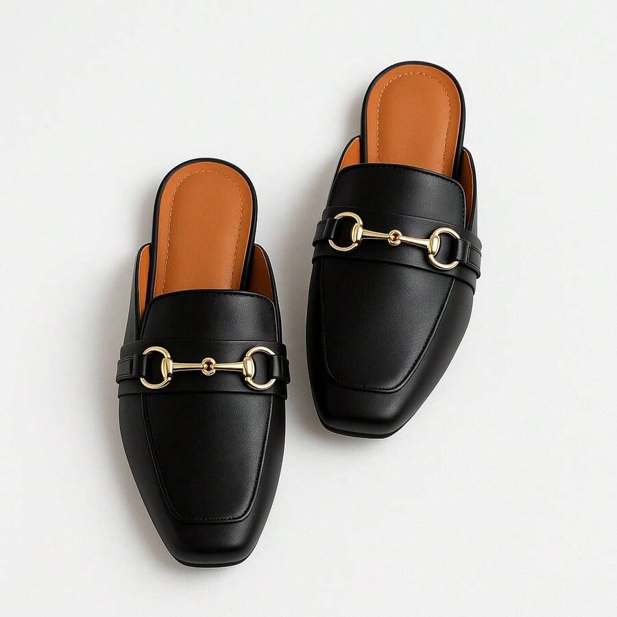 Women's Square Chain Mule Shoe 007 - Black - View 1