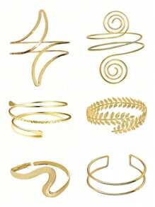 Set de 6 pulseras minimalistas de metal geométrico, diseño exagerado de hoja, adecuado para playa, vacaciones, estilo callejero