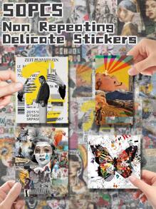 50pcs Fashion Art Themed Stickers Non-Repeating Delicate Decoration For Holiday Gift Party Decors Home Decor Birthday Gift Luggage Scooter Hand Account Water Bottle Cups Laptop Tablet Phone Case Very Funny Stickers School Supplies, Back To School