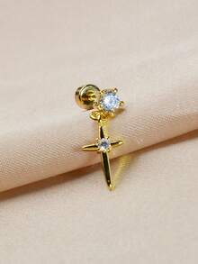 1PC Stainless Steel Cross Star Ear Tragus Screw Earring Stud Crystal CZ Cartilage Dangle Earrings Helix Piercing Daith Jewelry Rook Flat Studs