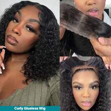 Glueless Put On And Go 13x6 Lace Deep Wave 13x4 Lace Front Wigs Human Hair Pre Plucked With Baby Hair 200% Density HD Transparent Lace Frontal Wigs For Women Human Hair Lace Front Wigs Deep Curly Lace Front Wig No Glue Needed Ready To Go Human Hair Wig - Natural Black - Xem 6
