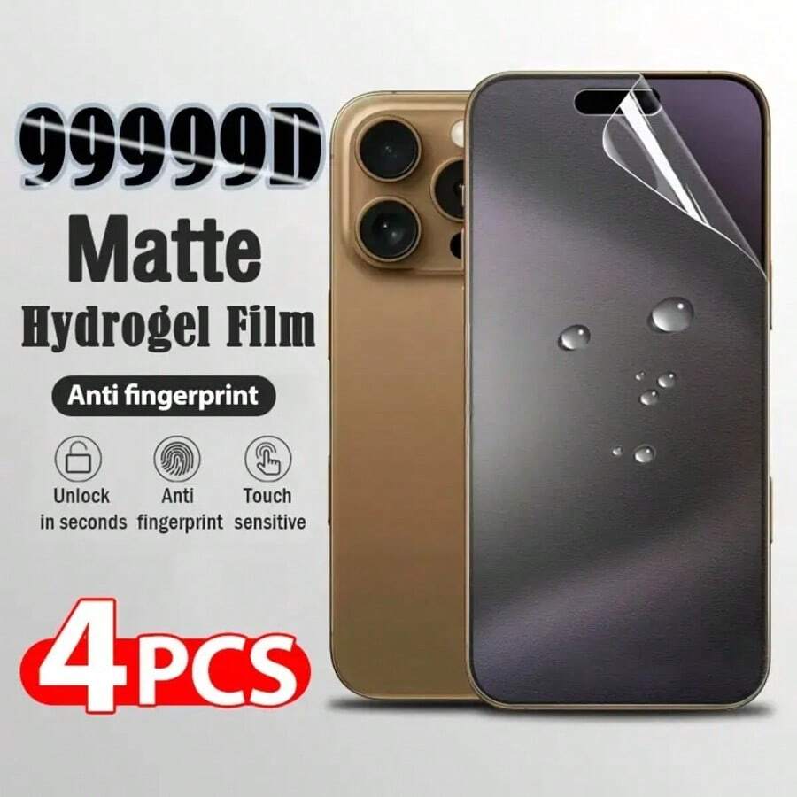 4 pièces Protecteur d'écran hydrogel mat à couverture intégrale compatible avec iPhone 16 ProMax/15 Pro/14 Plus/13/12/11 Pro/X/XR/Xs Max, anti-empreintes digitales, anti-rayures, toucher lisse, réparation des rayures, pas en verre trempé