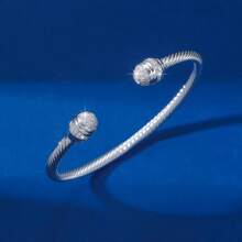 1pc Middle Eastern Style Adjustable Threaded Bangle Bracelet With Zirconia Stones, Suitable For Birthday, New Year Gift