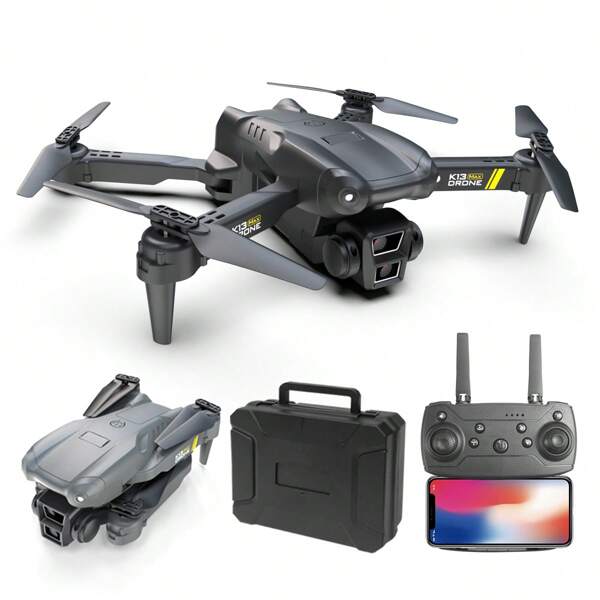 TOKQI New K13 MAX Foldable Drone With Dual HD Camera, Remote Control Drone For Beginners, Altitude Hold, 480p Video, Indoor/Outdoor Toy For Adults & Youngsters, USB Charging, One Click Or Landing, Perfect Birthday Or Holiday Gift (Grey)
