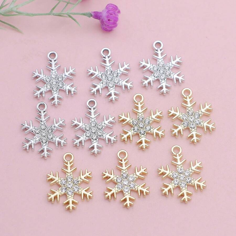 10pcs Gold Color Snowflake Christmas Charm For Jewelry Making Necklace Earrings Bracelet Accessories DIY - Snowflake - View 1