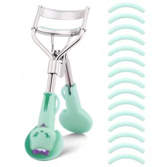 1 Pack Portable Eyelash Curler And 15 Silicone Pads, Stainless Steel Green Eyelash Curler, Curl And Define, No Damage To Eyelashes, Eyelash Lift, Big Eyes, Suitable For Women's Eyebrows