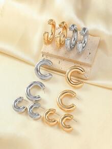 Set de 6-12 piezas de pendientes de aro en forma de C, de tamaños grande, mediano y pequeño, en color dorado y plateado, adecuados para uso diario de mujeres (sin empaque de tarjeta)